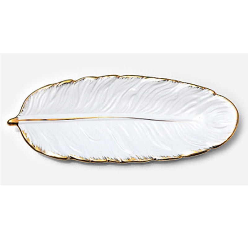 Đĩa Gốm Phnom Penh Họa Tiết Lá Chuối Trắng Sang Trọng