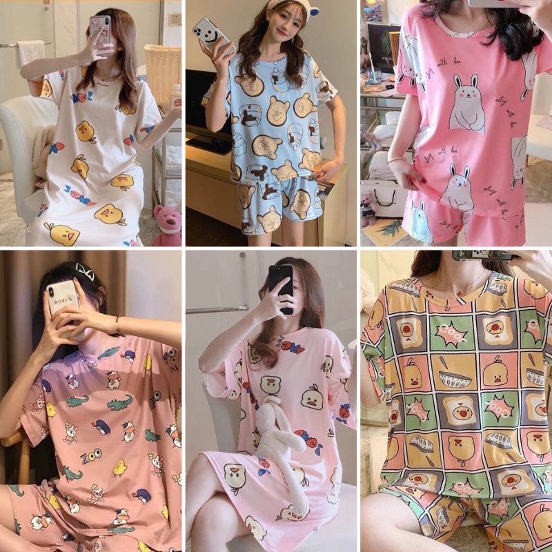 Đồ Ngủ Nữ Cotton Thun Cộc Tay Pijama Đồ Bộ Nữ Cộc Tay Dễ Thương Mùa Hè Chất Mát Mẫu K5C3