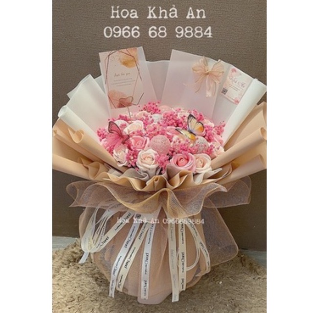 Bó hoa babi khô mix Chùm đèn mix sáp 4lớp siêu cao cấp. Thiết kế bởi Khả An.