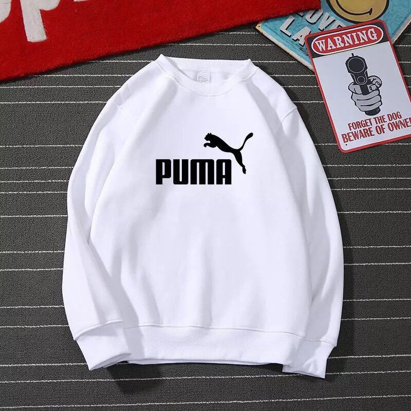 Áo nỉ Sweater thu đông pum@ form suông rộng unisex cổ tròn, chất nỉ bông siêu ấm, màu đen trắng áo hoodie nam