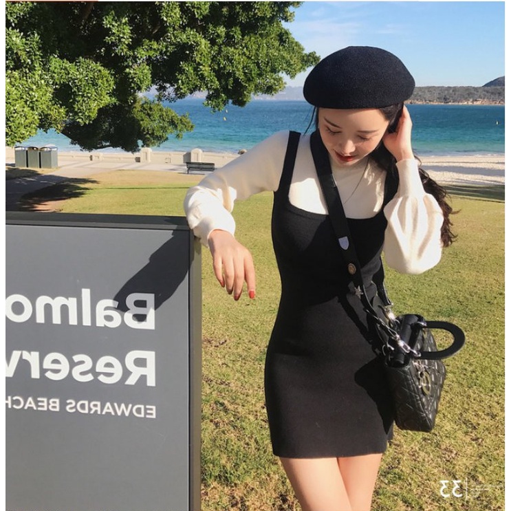 Váy nữ đẹp🌸FREESHIP🌸Váy len dáng ngắn tay bồng ôm body siêu xinh phong cách trẻ trung