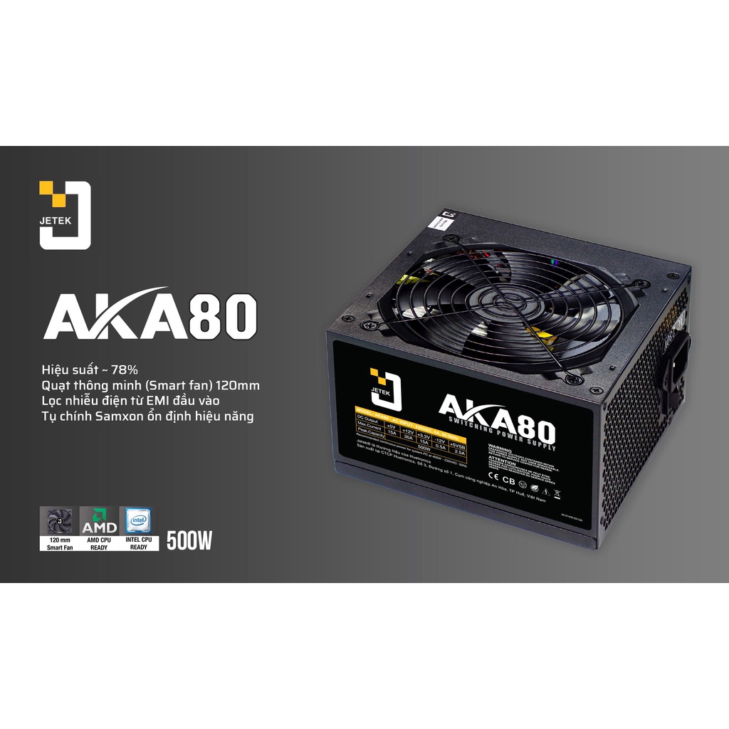 Bộ Nguồn Máy Tính Công Xuất Thực 500W JETEK AKA A80