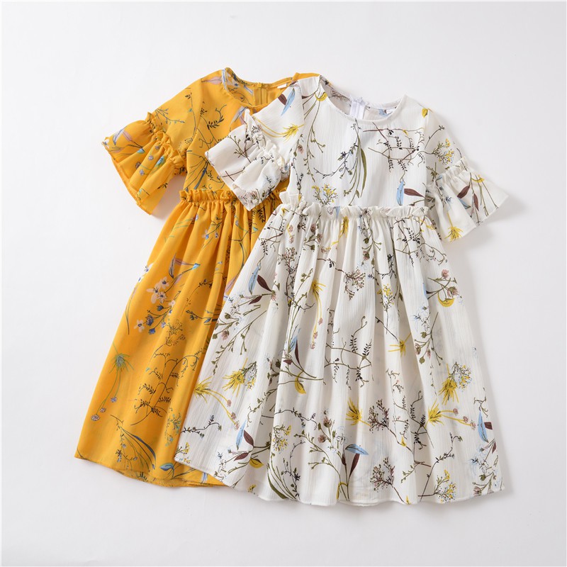 Đầm ngắn tay họa tiết hoa tuyệt đẹp dành cho bé gái