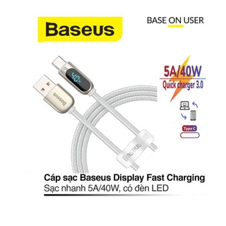 Cáp sạc nhanh 5a/40w baseus display fast charging type-c dây tròn bền dài 100cm - hàng chính hãng