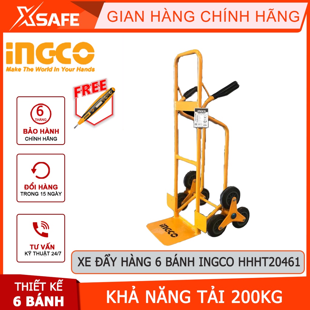 Xe đẩy hàng 6 bánh leo cầu thang INGCO HHHT20461 Xe kéo hàng cầm tay khả năng tải 200kg, vận chuyển hàng hóa cồng kềnh