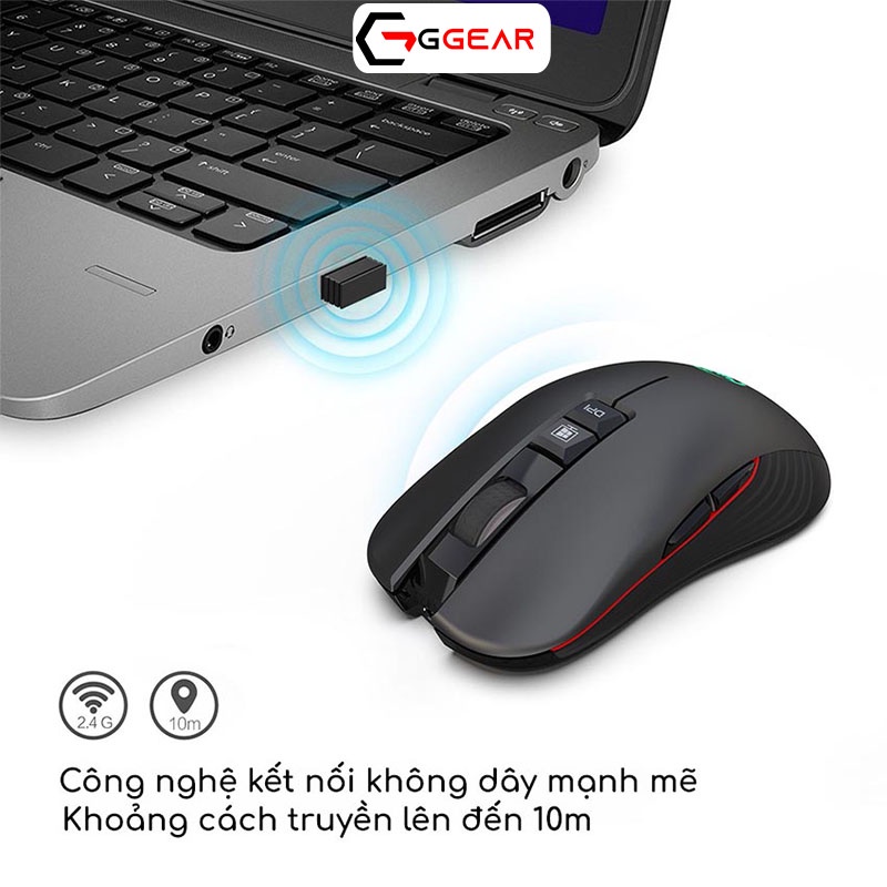 Chuột gaming máy tính không dây GGear GT30 3600 dpi pin sạc 720mAh Type C USB  cho Laptop PC Macbook Smartphone