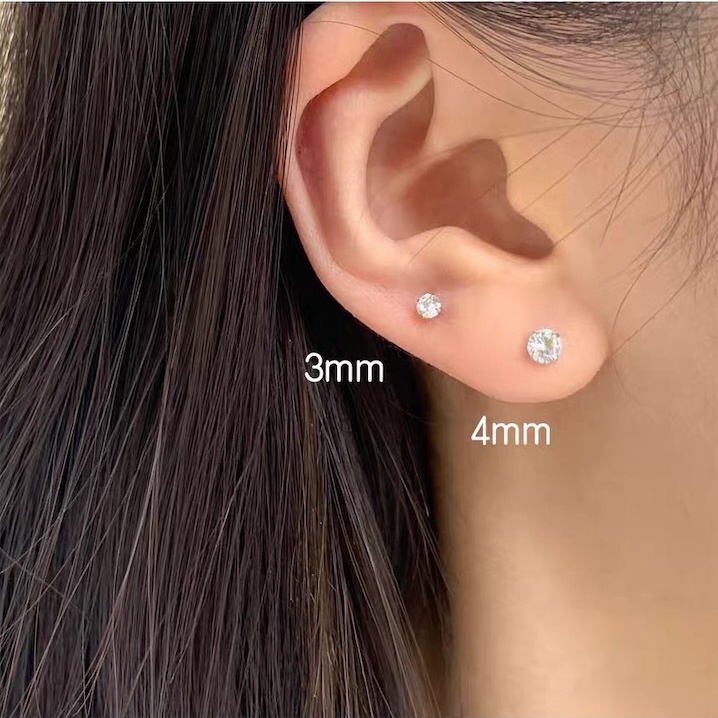 Khuyên tai AHELLOGIRL bạc S925 đính đá zircon nhân tạo nhỏ nhắn đơn giản dành cho nam và nữ với nhiều màu tuỳ chọn