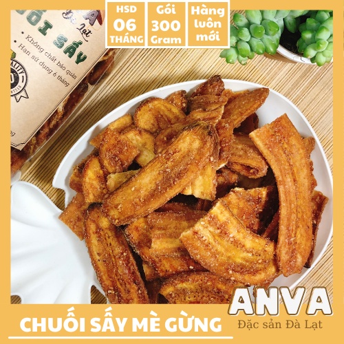 300G Chuối sấy mè gừng không đường giòn trái cây sấy đặc sản Đà Lạt.