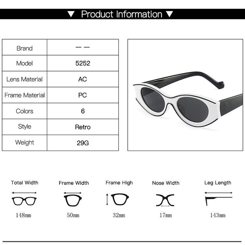 FANCY European and American Fashion Sunglasses Ladies Cat Eye Shading Fashion Small Frame Triangle Sunglasses Men Trend Cow Color Small Frame Sunglasses