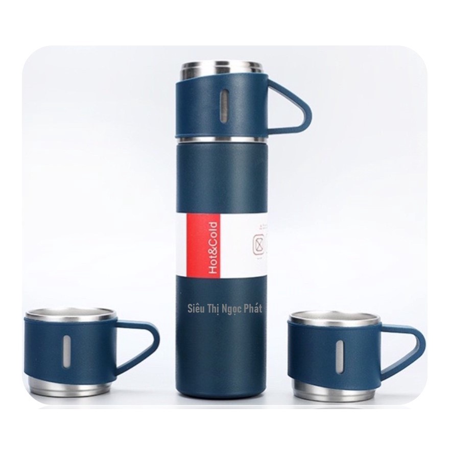 Bình Giữ Nhiệt Inox 304_500ML_Kèm2 Cốc_Sang Trọng_[Tặng kèm móc khóa dễ thương]