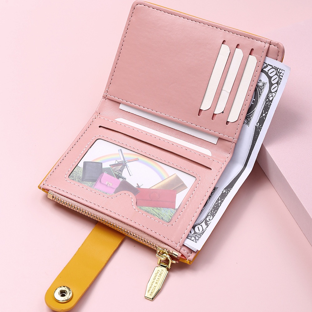 Ví Ngắn Cầm Tay Có Khóa Kéo In Họa Tiết Xinh Xắn Phong Cách Hàn Quốc Cho Nữ