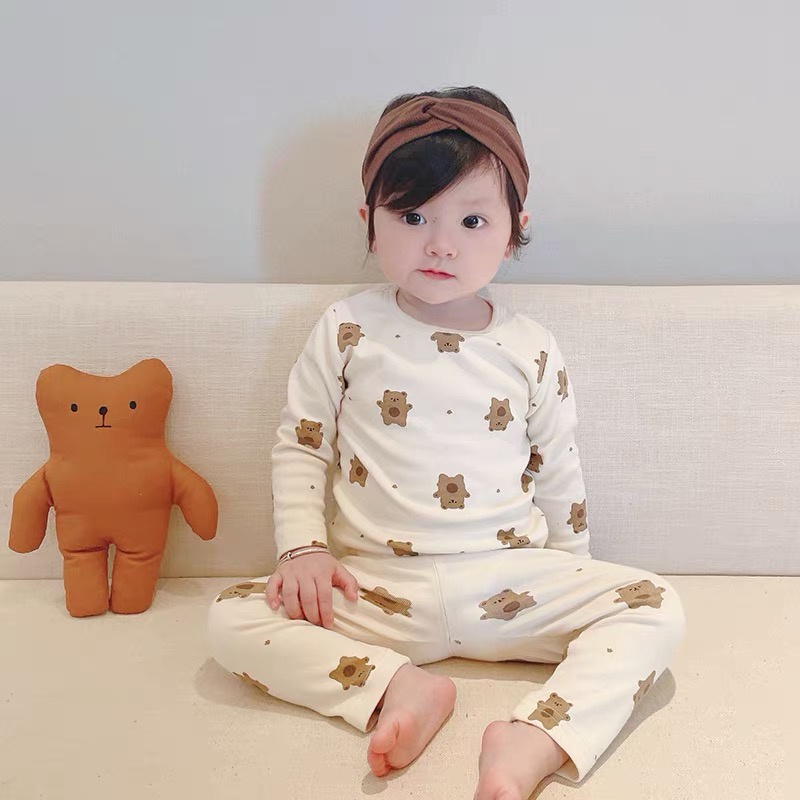 Bộ đồ ngủ tay dài in họa tiết hoạt hình dễ thương thời trang mùa thu dành cho trẻ em