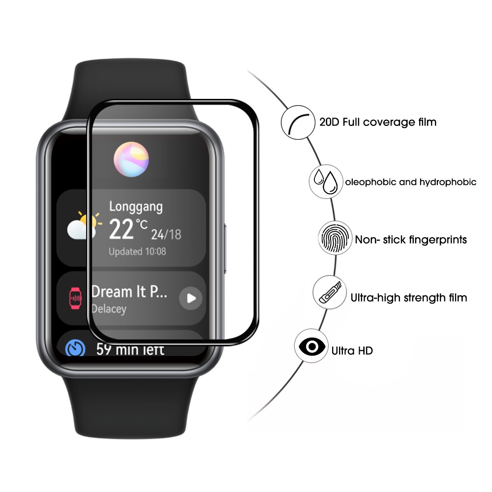 Kính Cường Lực HD Trong Suốt Bảo Vệ Toàn Màn Hình Chống Trầy Viền Cong Cho Đồng Hồ Thông Minh Huawei Watch Fit 2