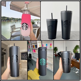 710ml / 500ml Tumbler Lạnh có thể tái sử dụng Starbucks với nhựa rơm Hai lớp màu đen Mờ có thể rửa được Tách cà phê đen Tách cà phê hồng Gradient Ấm đun nước ngoài trời 24oz / 16oz