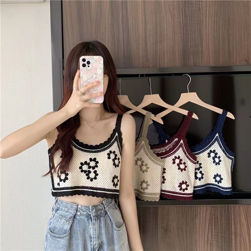 áo hai dây croptop thêu hoa nhiều màu