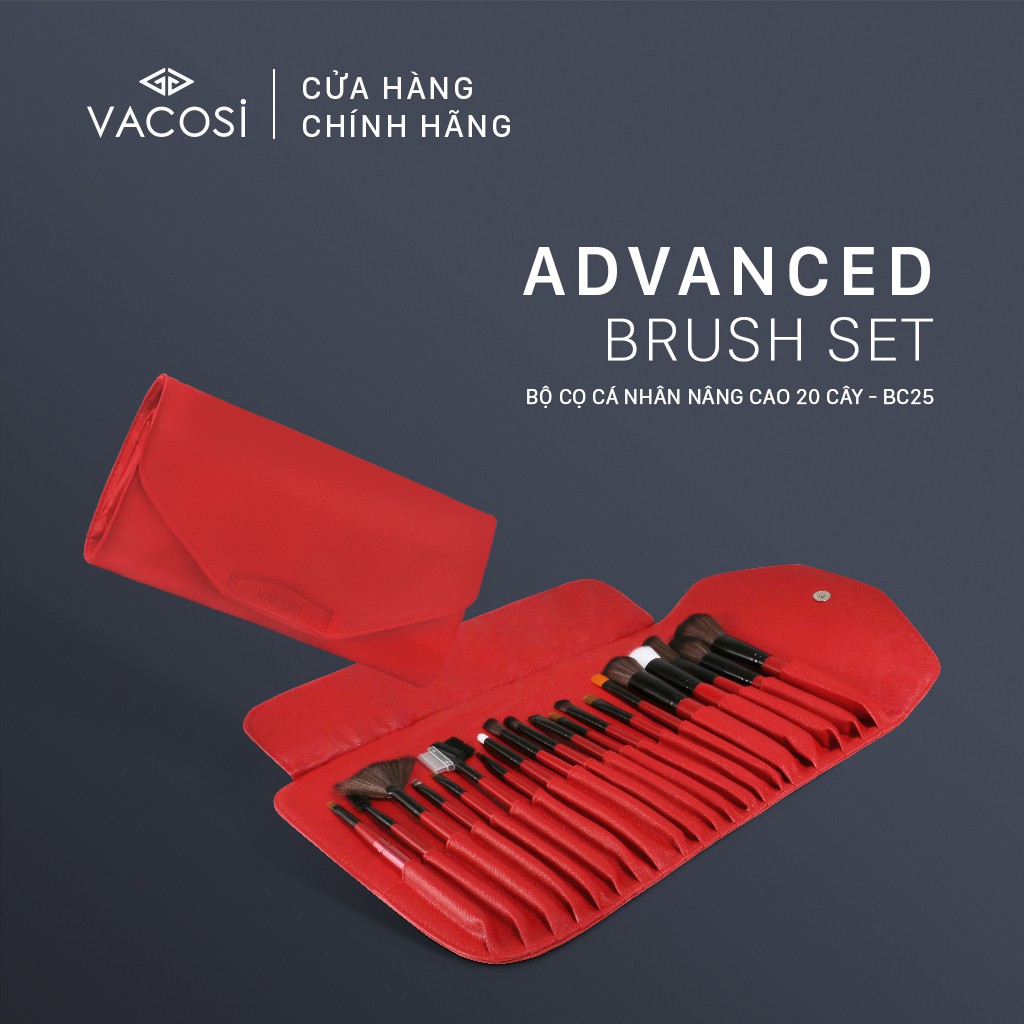 Bộ cọ Cá nhân Nâng cao VACOSI ADVANCED BRUSH SET - BC25 20 cây và Bóp da đỏ