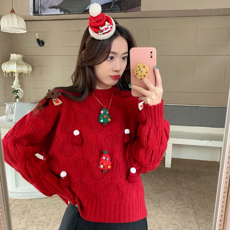 Áo Sweater Tay Dài Dáng Rộng Họa Tiết Giáng Sinh Dễ Thương Cho Nữ  tao bao