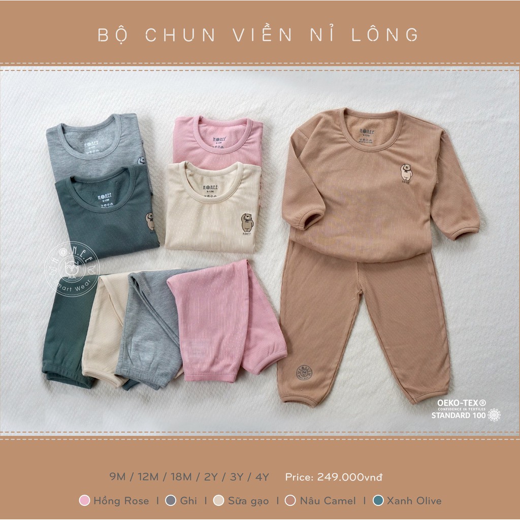 Hrnee Bộ chun viền nỉ lông cho bé