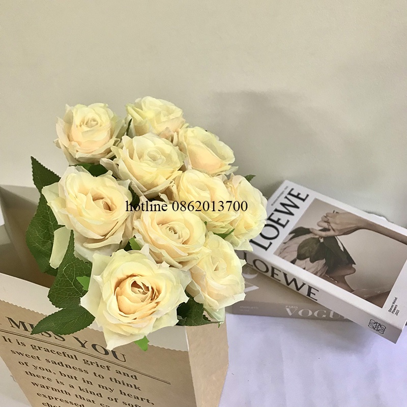 Hoa Giả- Combo 5 Cành Hoa Hồng Cánh Xoắn 1 Bông (47cm) Trang Trí Nhà Cửa, Decor Chụp Ảnh Siêu Xinh