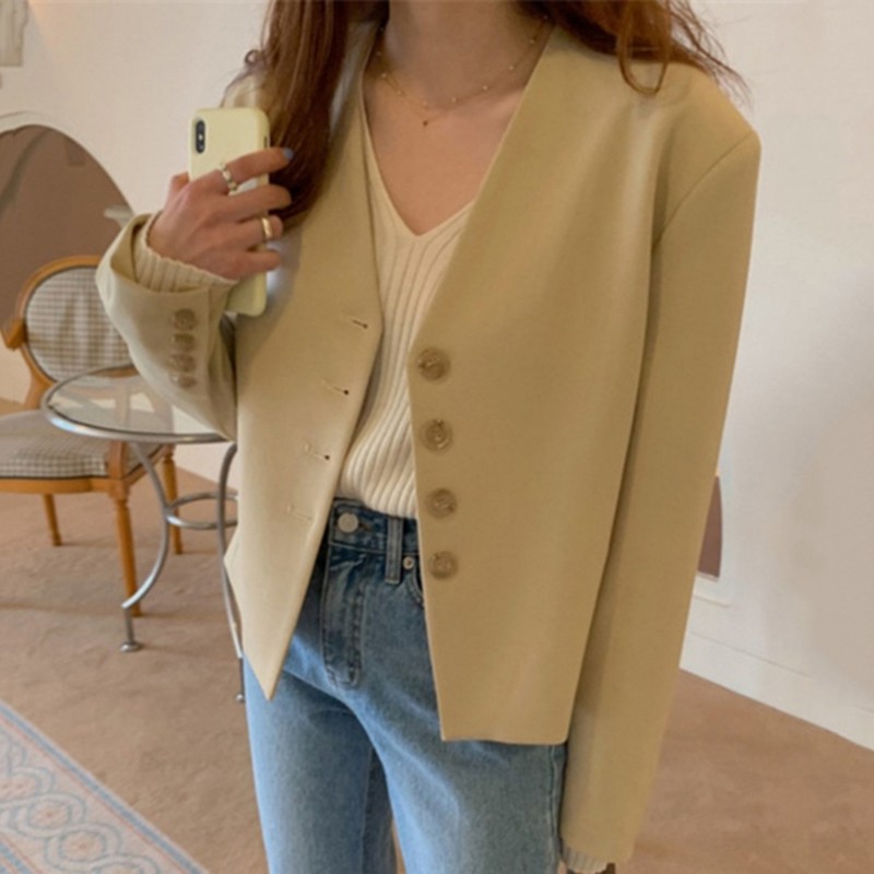 Áo Khoác Nữ Cổ Chữ V Phong Cách Hàn Quốc Thời Trang