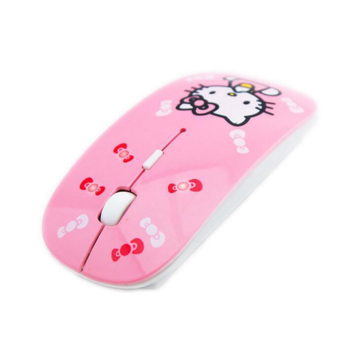 Chuột không dây siêu mỏng họa tiết mèo Hello Kitty dễ thương 2.4GHz