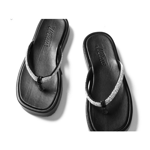 Dép Kẹp Nữ đính đá Nrossi đế bánh mì siêu nhẹ màu đen size nhỏ 32 33 34 35