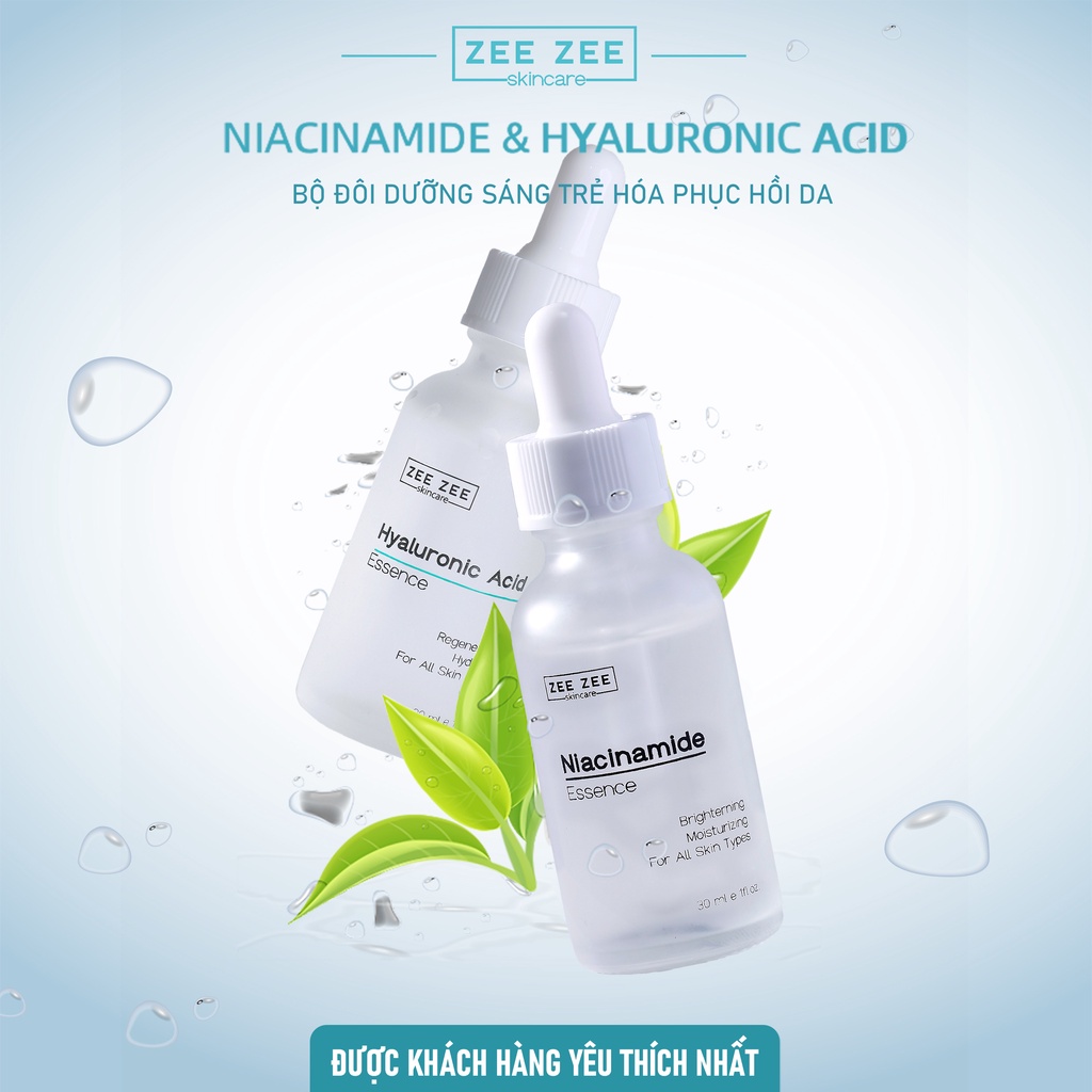 Bộ đôi dưỡng sáng trẻ hóa phục hồi da Niacinamide &amp; Hyaluronic Acid Essence | ZEE ZEE skincare