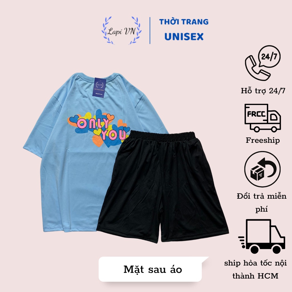 Đồ Bộ Đôi In Chữ ONLY LOVE From Rộng Unisex - Lapi VN, Set Bộ Couple Mặc Nhà Tay Lỡ Freesize, Nam Nữ Đều Mặc Được