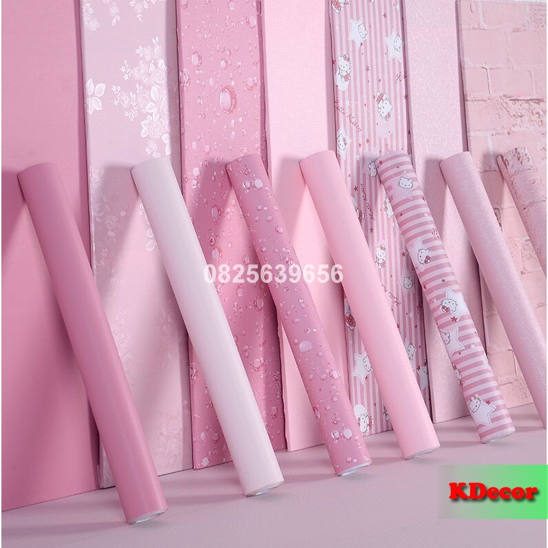 Bộ Sưu Tập Decal Giấy Dán Tường Màu Hồng Dài 10M Khổ 45Cm, Có Sẵn Keo