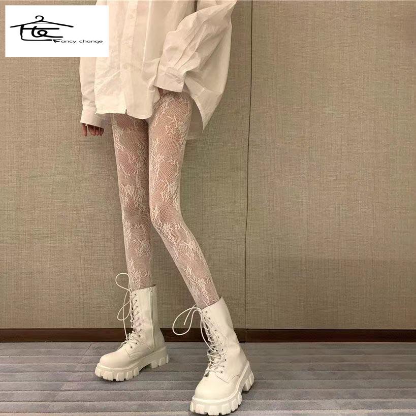 Vớ Lưới Phối Ren Hoa Màu Trắng/Đen Chống Móc Phong Cách Lolita Nhật Bản Quyến Rũ