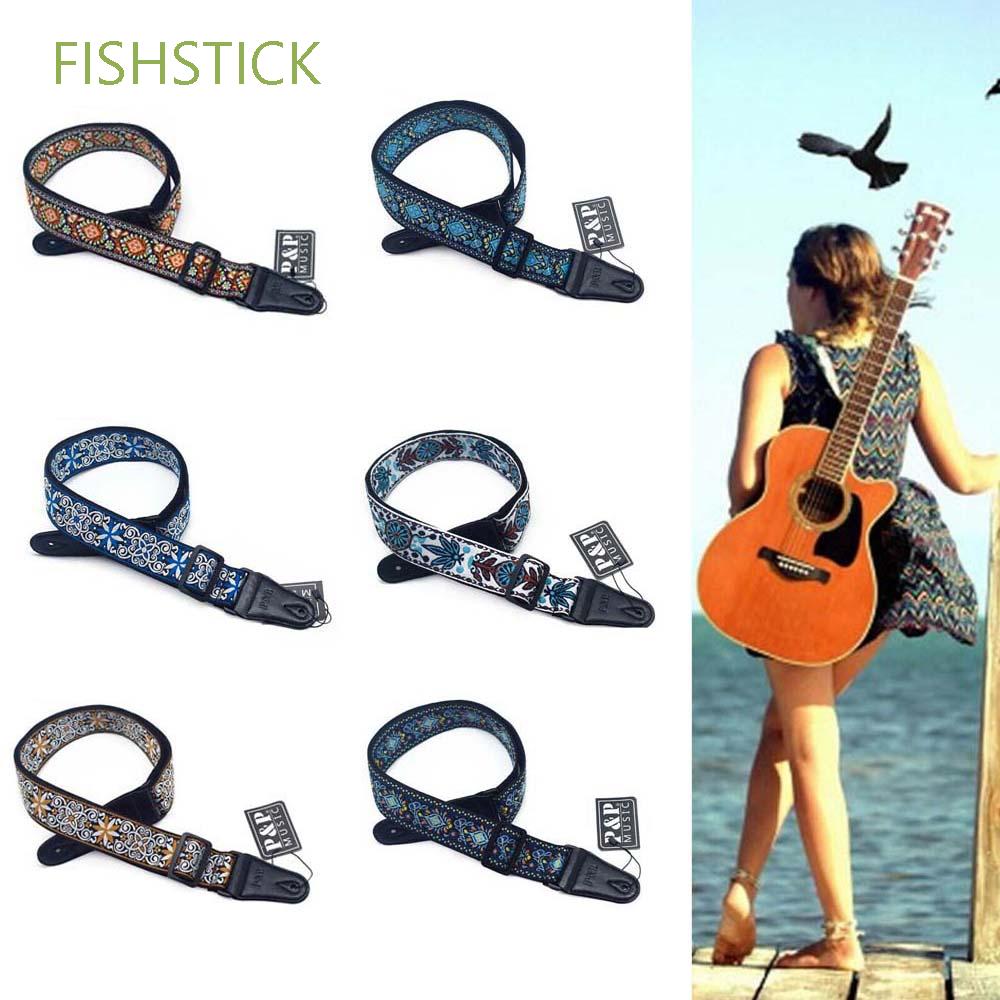 Fishstick Dây Đeo Đàn Guitar Điện Bằng Da Thêu Họa Tiết Có Thể Điều Chỉnh