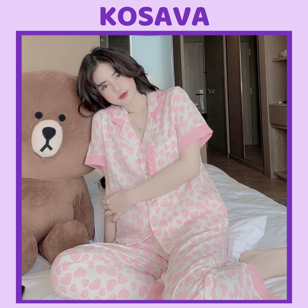 Đồ bộ nữ pijama mặc nhà tay ngắn quần dài dễ thương chất liệu mango cao cấp KOSAVA