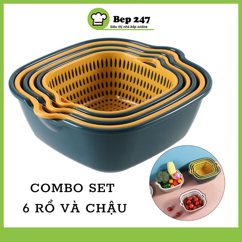 Rổ Nhựa Chữ Nhật Đựng Đồ Kèm Chậu