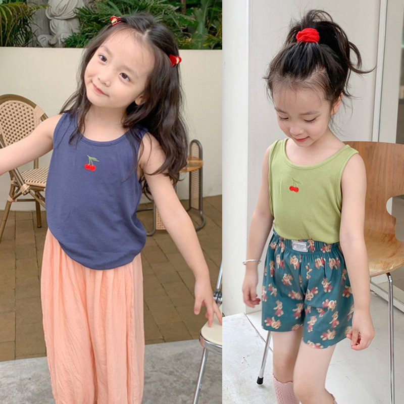 Áo Thun Không Tay Họa Tiết Thêu Dễ Thương Cho Bé Gái