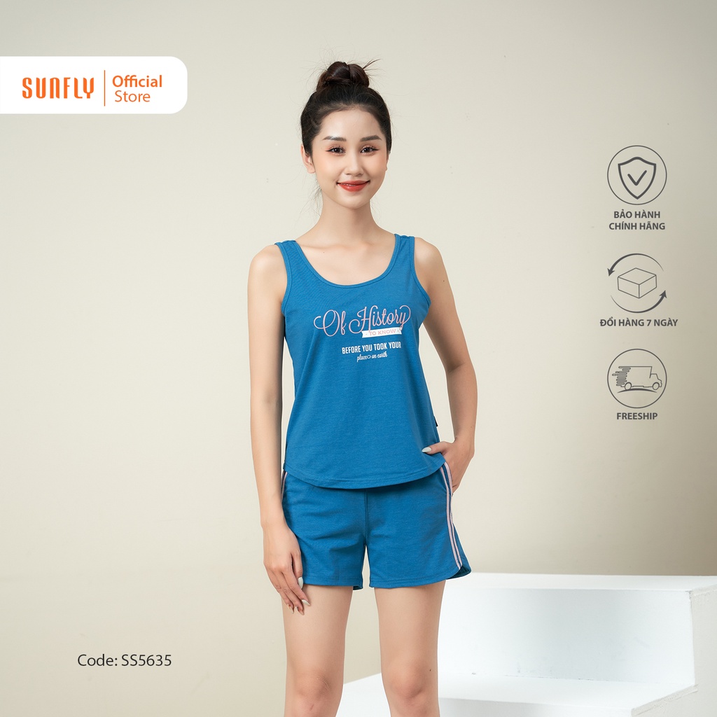 Bộ đồ mặc nhà nữ thể thao cotton SUNFLY áo ba lỗ quần sooc SS5635