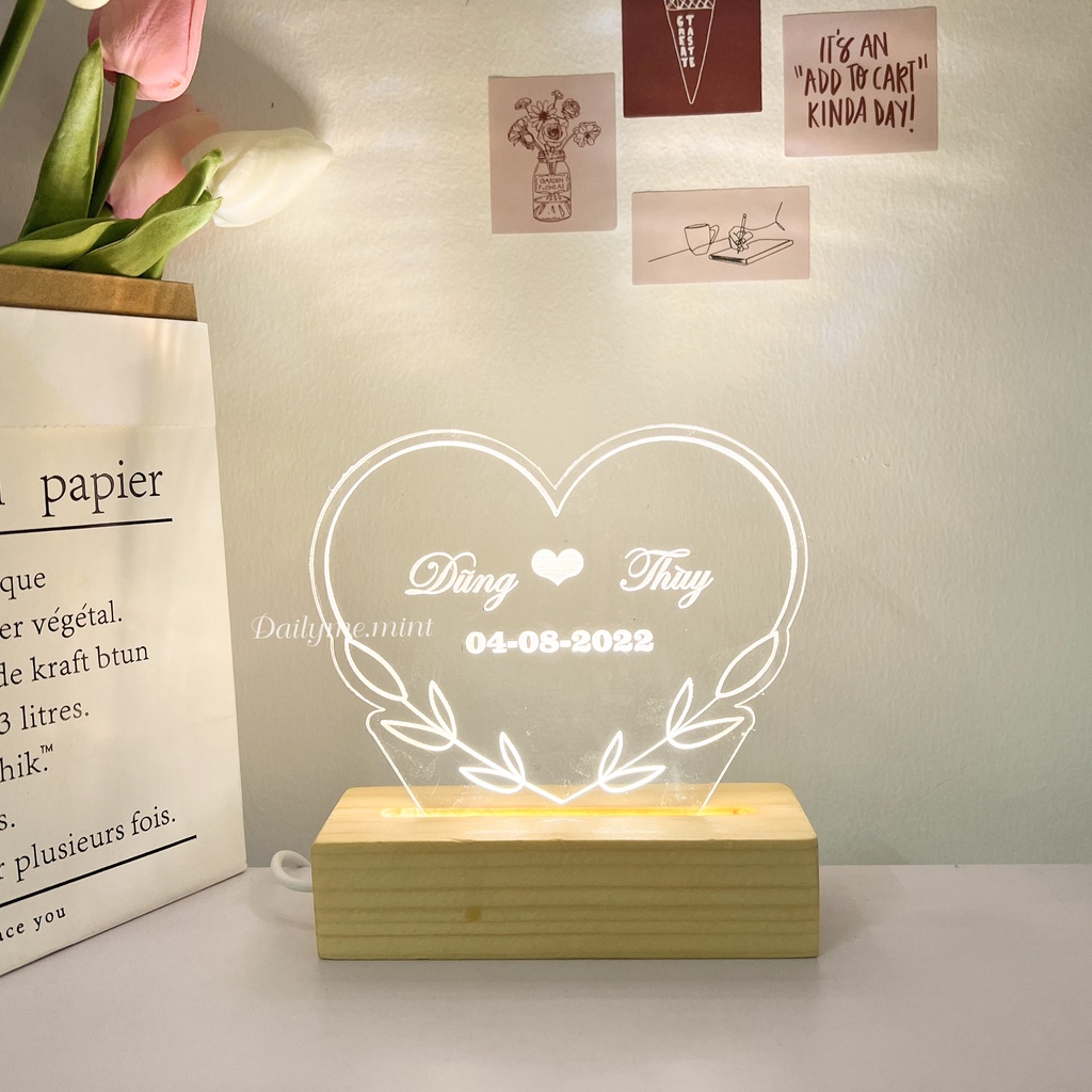 Đèn Khắc Chữ Theo Yêu Cầu, Đèn Ngủ Led 3D Decor Trang Trí Phòng - Dailyme.mint