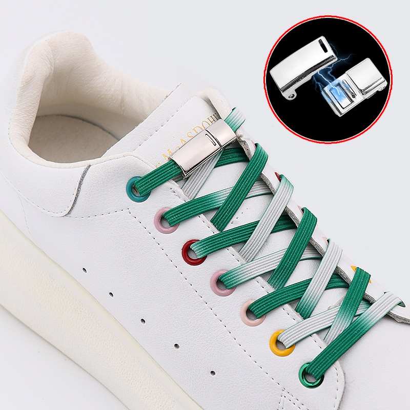 1 Cặp Dây Buộc Giày Co Giãn Màu Gradient Có Khóa Kim Loại Từ Tính
