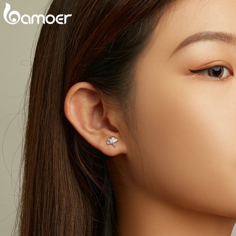 Khuyên tai BAMOER bằng bạc 915 hình chiếc đá đính đá giả đơn giản thời trang