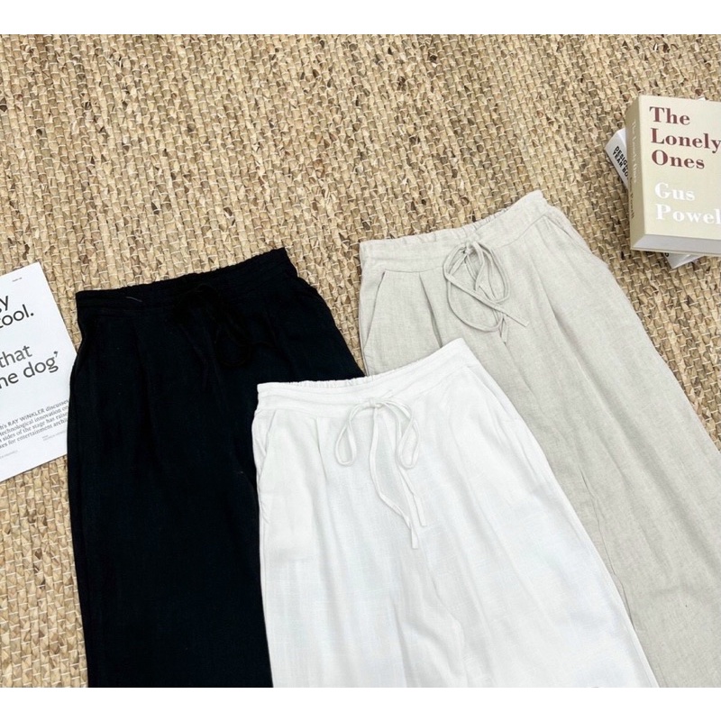 Quần đũi ống suông linen cạp chun