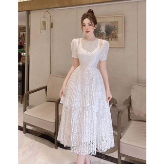 Váy ren 2 tầng xếp ly