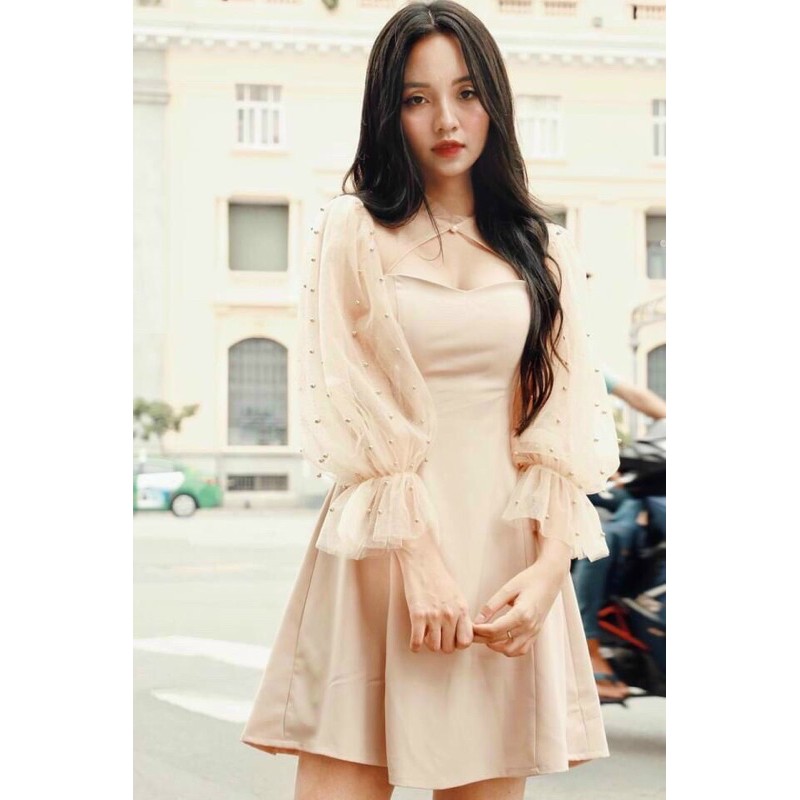 [Rẻ vô địch] Đầm đẹp - Đầm tiểu thư bèo tay voan đính cườm