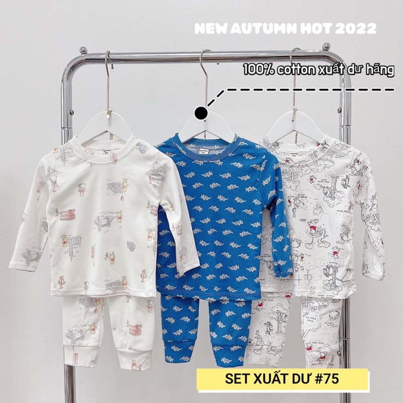 Set 3 bộ cotton dài tay vải dư xịn Bộ ngủ dài tay thu đông bé trai