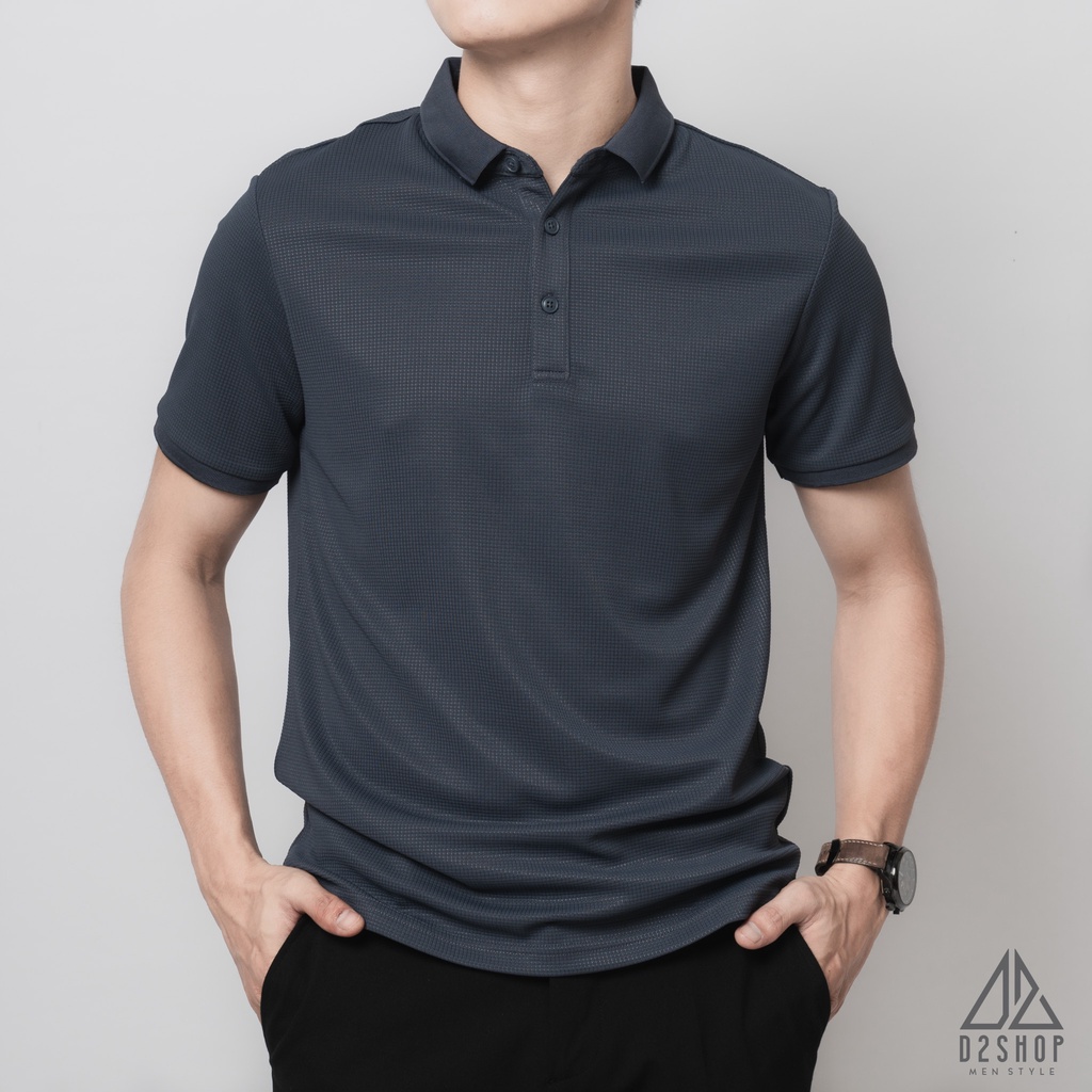 Áo thun polo nam D2shop, áo polo nam dệt kim, màu xanh đậm [B-3570]