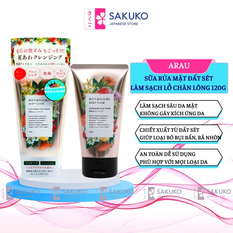 Sữa Rửa Mặt Đất Sét BOTANICAL MARCHE Làm Sạch Sâu Lỗ Chân Lông Nội Địa Nhật Bản 120g - SAKUKO