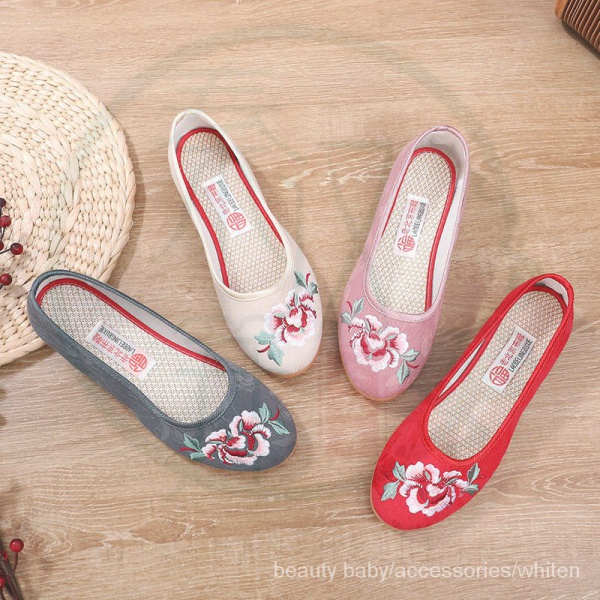Giày búp bê vải đế mềm thoải mái thêu họa tiết dân tộc phong cách Bắc Kinh cổ điển dành cho nữ