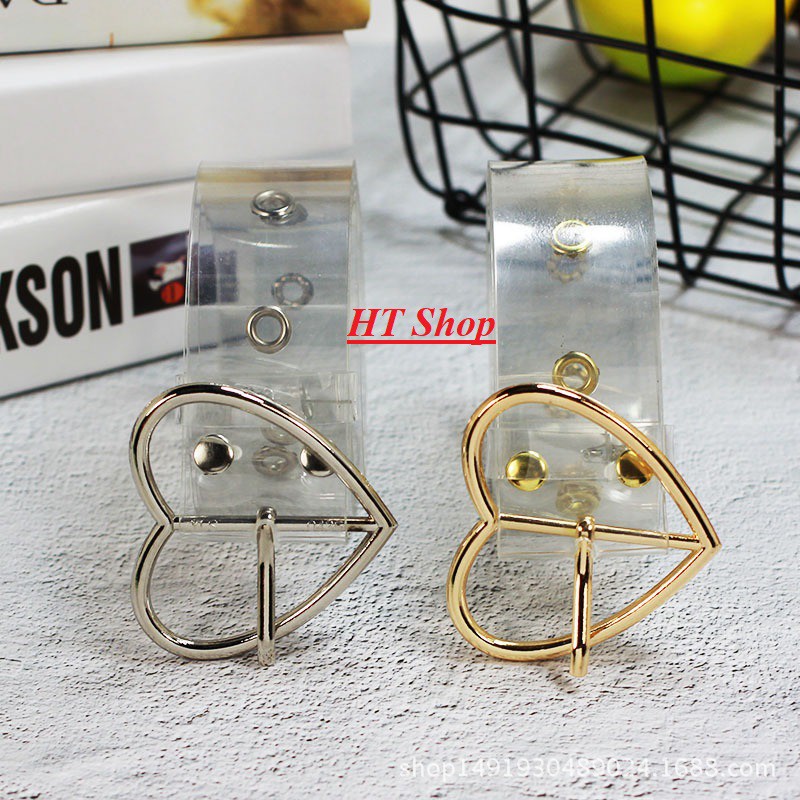 Thắt lưng nữ trong suốt - Bản 3,5cm Mặt vàng bạc