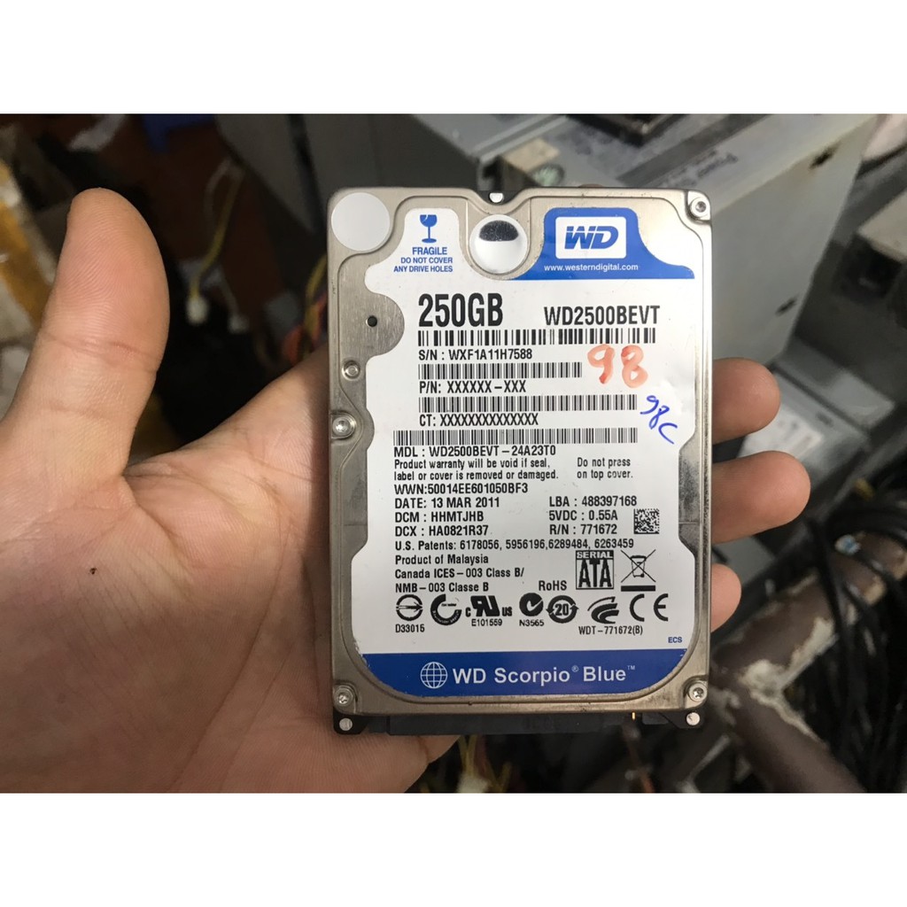 ổ cứng cho laptop WD Blue 250GB 5400RPM sata 2 3 GB/s 2.5 &quot; inch 9mm hdd 98% Caution WD2500BEVT