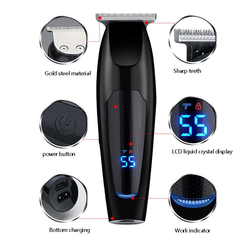 Electric Hair Clipper USB Rechargeable Professional Hair Barber Haircutter LED Display Digital with 5 Limit Combs