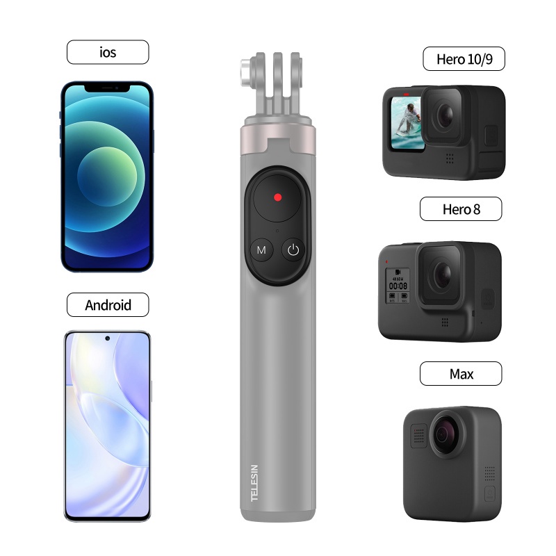 TELESIN Không dây Bluetooth Điều khiển từ xa Chân máy chụp ảnh tự sướng cho GoPro Hero 10 GoPro 9 8 Max cho điện thoại Apple IPhone 13