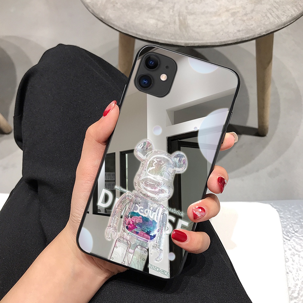 Ốp điện thoại mặt gương in hình chú gấu bảo vệ ống kính cho IPhone 12 11 Pro Max XS Max XR X 8 7 Plus